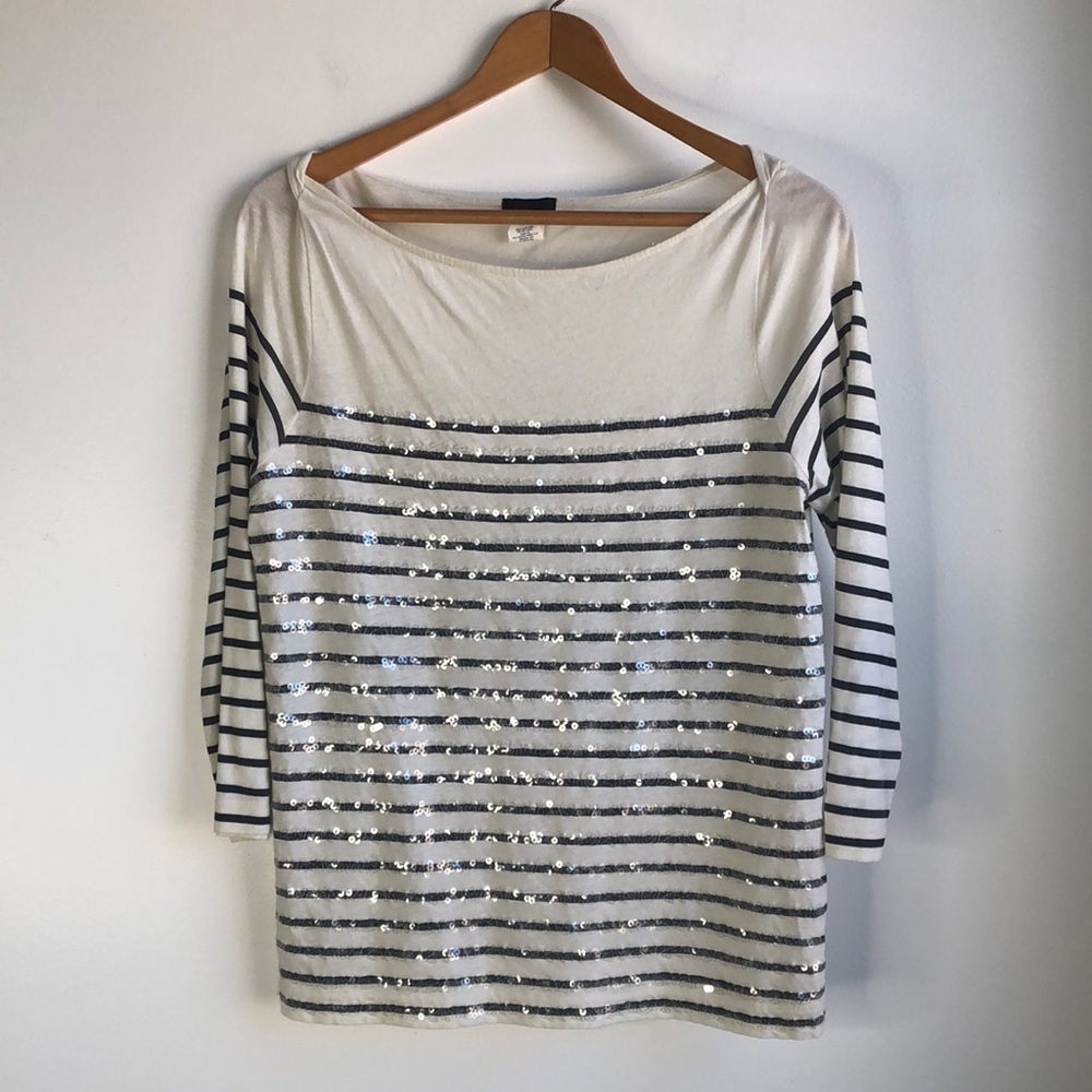 J Crew striped sequined knit top